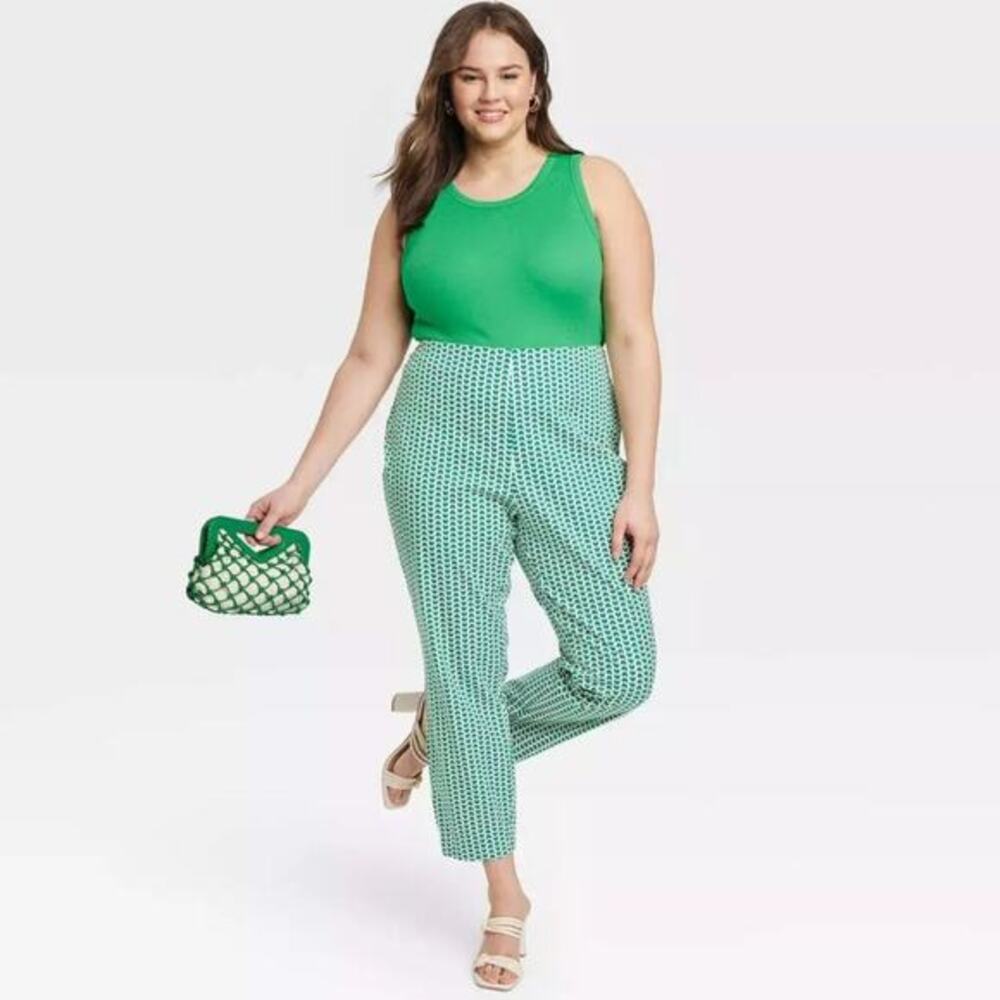 A New Day Women's Green Geo Print High Rise Stretch Skinny Ankle Pants Size 17 R